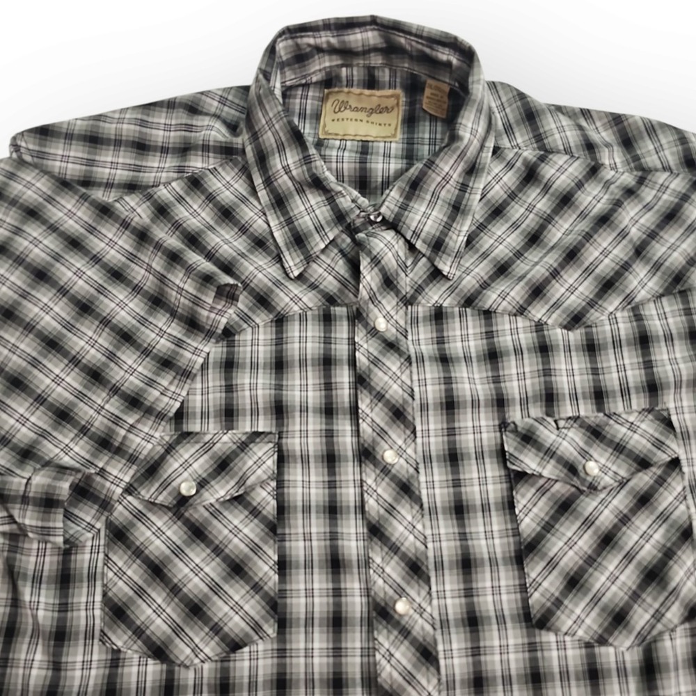 Wrangler Western Shirts 2XL Black Grey‎ White Pearl Snap Short Sleeve Shirt